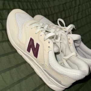 New Balance Off-White and Maroon Sneakers